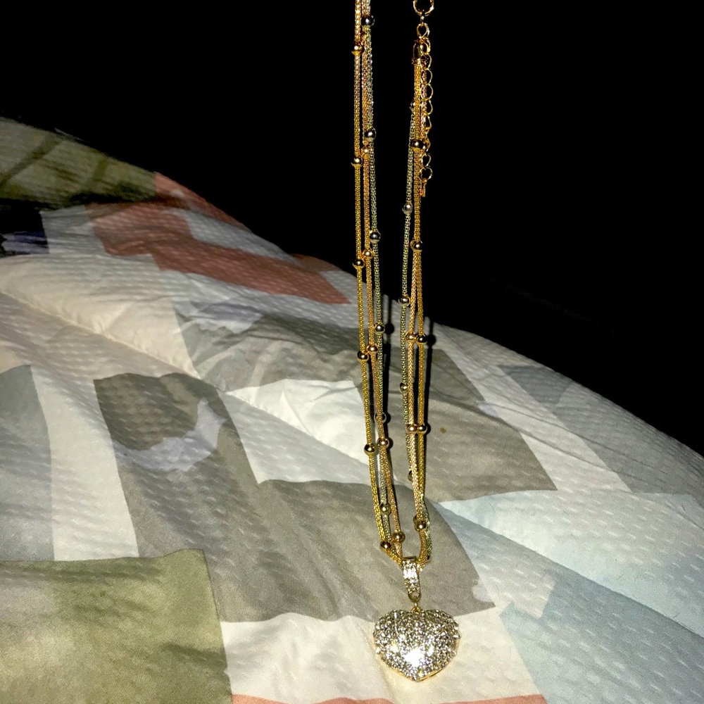 Necklace  diamond heart. Rose gold gold and silver